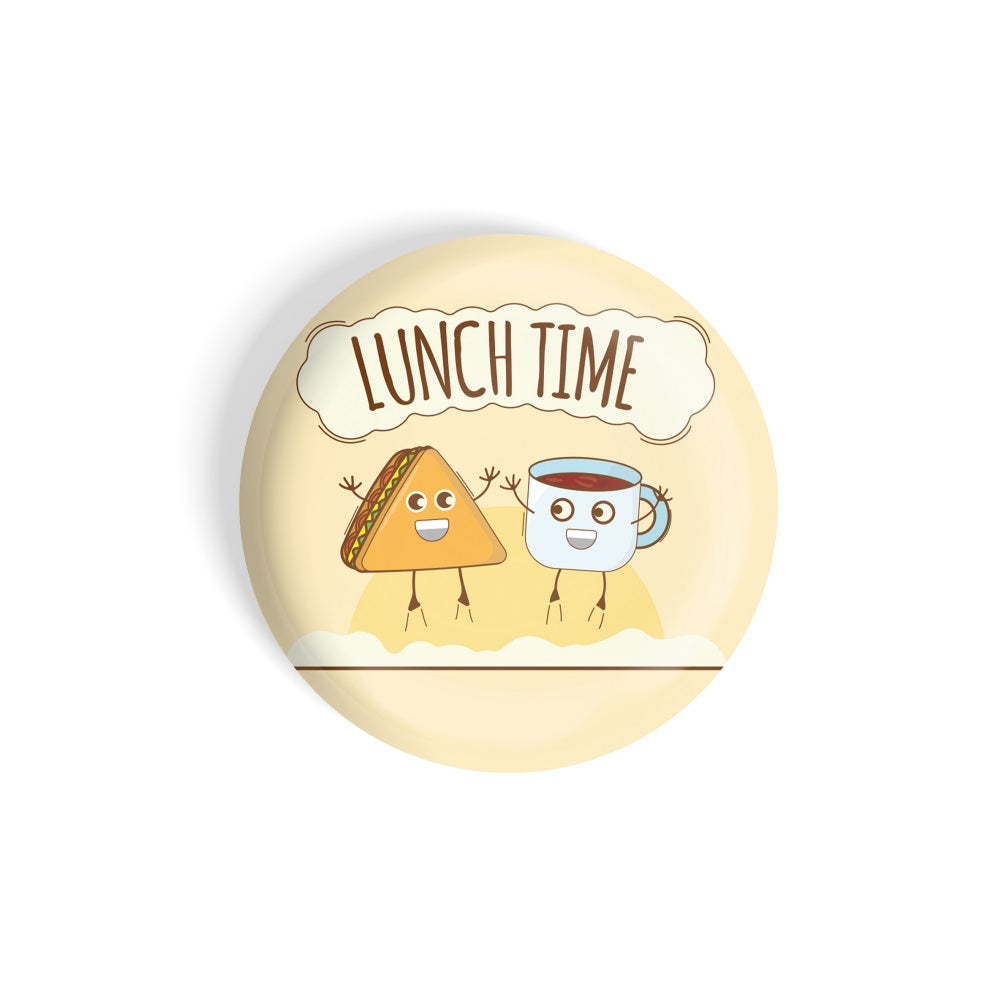 dhcrafts Round Fridge Magnet Multicolour Food Lovers Lunch Time With Sandwich And Tea Glossy Finish Design Pack of 1 (75 mm)